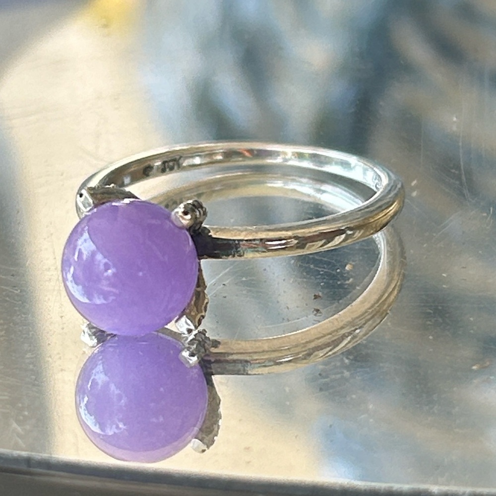 Vintage Purple Lavender Jade Pearl Sterling Silver Ring